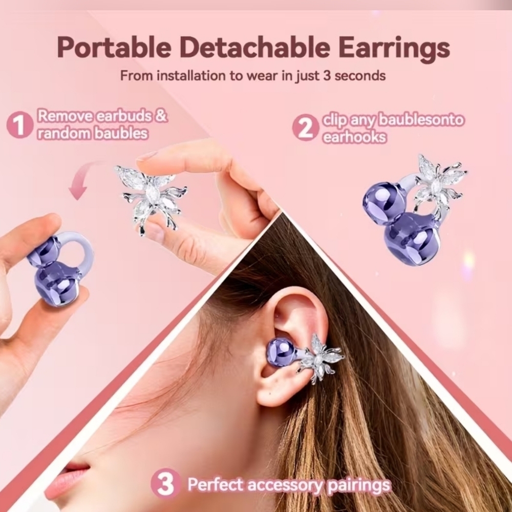 LIFEBEE Purple Clip Earbuds with Detachable Earrings